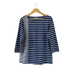 J.McLaughlin Women Striped Boat Neck 3/4 Sleeve Top Navy White XL Catalina Cloth